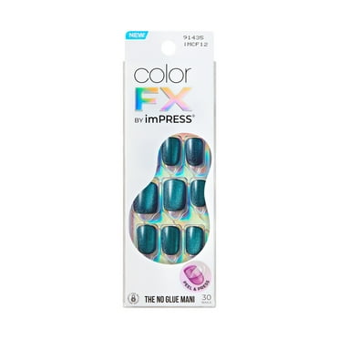 KISS imPRESS Color FX  Short Squoval Press-On Nails, Green, 30 Pieces