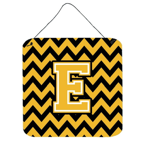 Letter E Chevron Black and Gold Wall or Door Hanging Prints