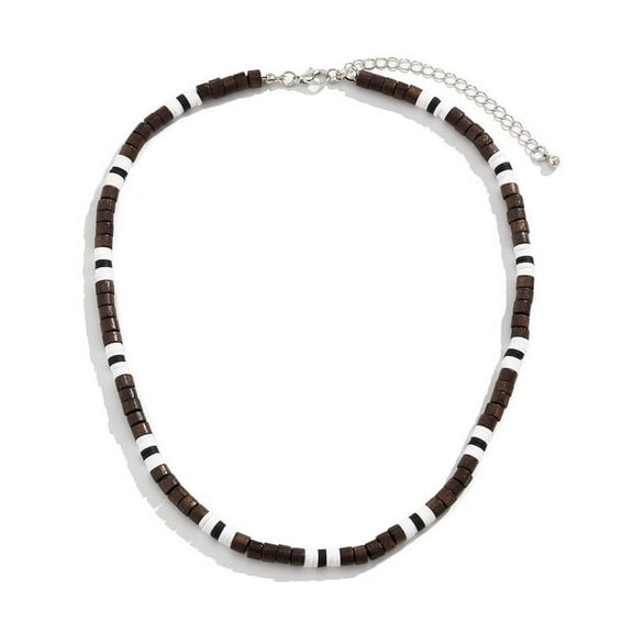 Bluelans Men Necklace,Men Necklace Beaded Elegant Polymer Clay Wooden Beads Splicing Casual Bohemia Clavicle Necklace Fashion Jewelry