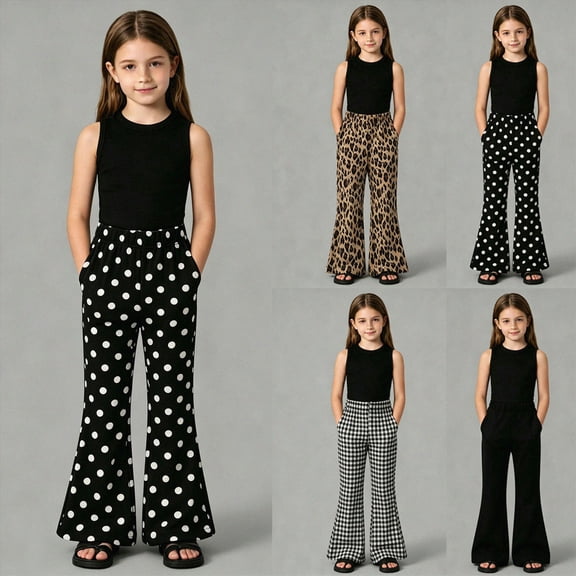 Girls Wide Leg Pants High Waisted Soft Stretchy Sweatpants with Pockets School Sport 6-12 Months 12-24 Months 2t 3t 4t 5t 6t 7t 8t 9t Children(Grey,2-3 Years)
