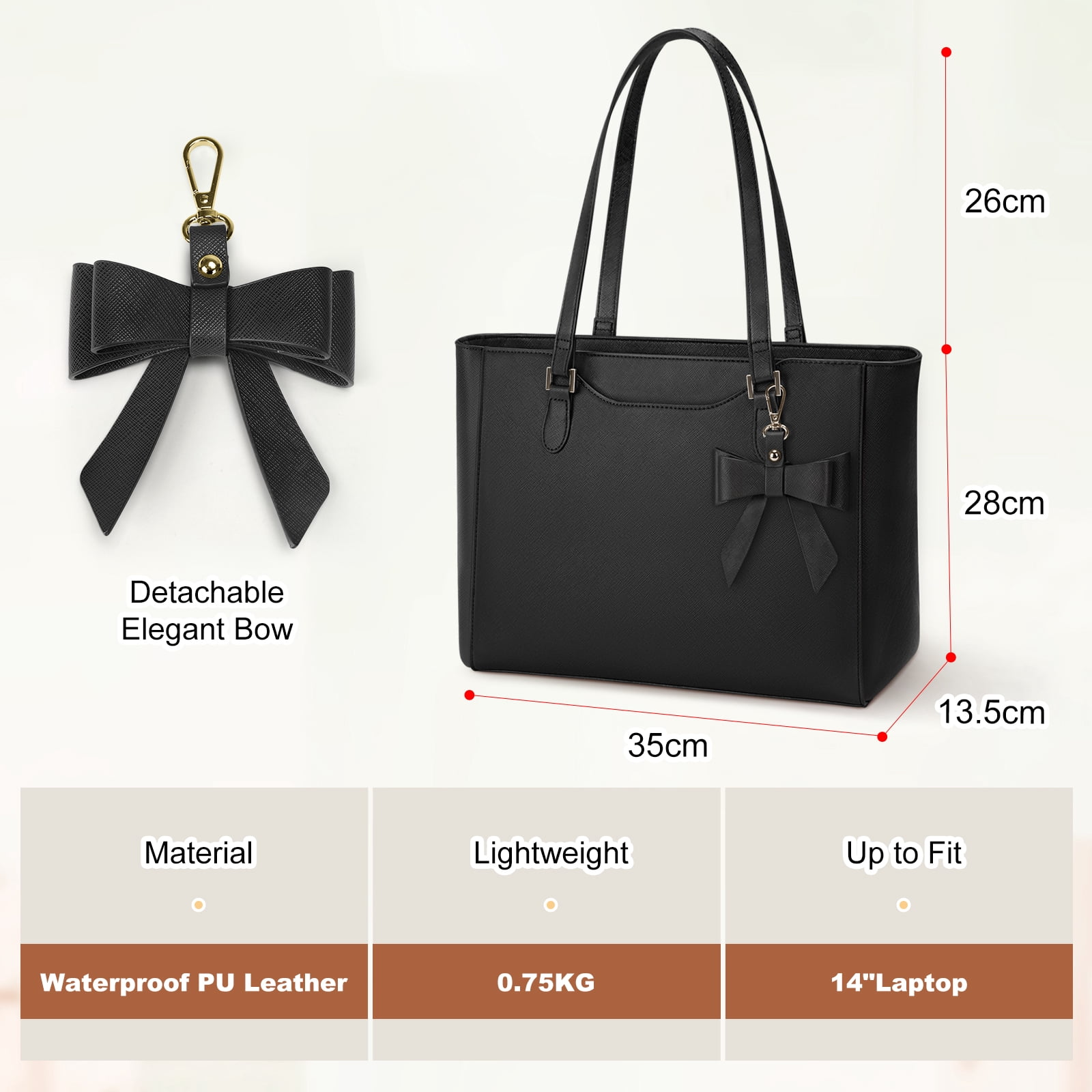 RAINSMORE Laptop Bag for Women 14 Inch Leather Work Tote Bag Professional Briefcase for Office Teacher College Computer Bag,Black