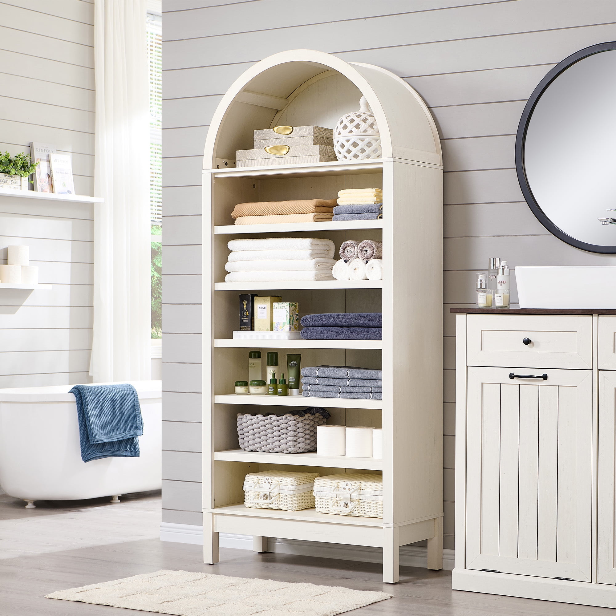 SinCiDo Tall Arched Bookshelf, 7-Tier Open Shelf Bookcase, Medium Density Fiberboard