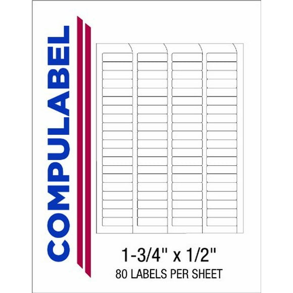 Compulabel 310555 White Return Address, FAB, Labels for Laser and Inkjet Printers, 1 3/4 x 1/2 Inch, Permanent Adhesive, 80 per Sheet, 100 Sheets per Carton
