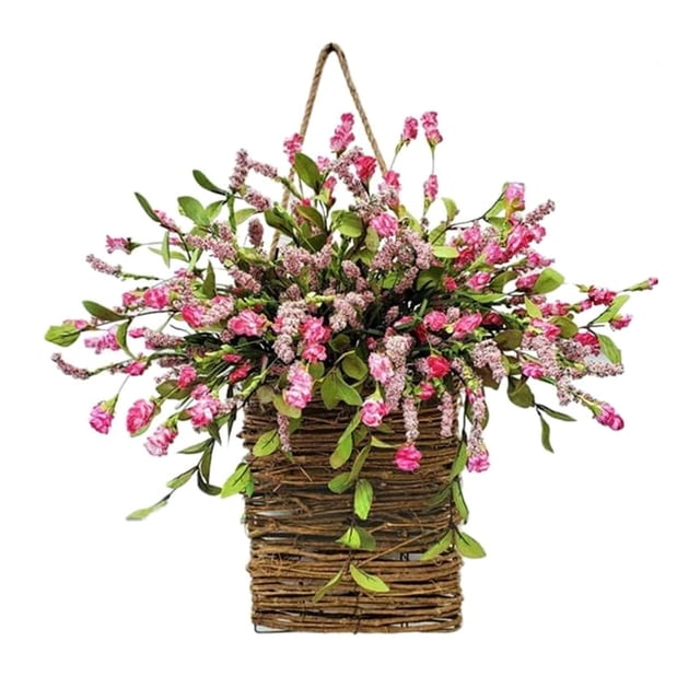 Guirnalda de puerta delantera Adornos de cesta colgantes Decoración de corona de flores silvestres de bayas rosadas Ehuebsd Libre de BPA