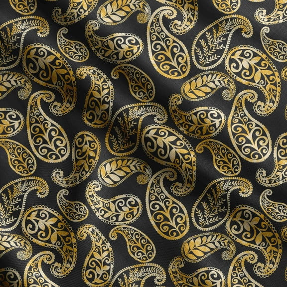 Soimoi Asian Paisley Print, Silk Fabric, Decor Sewing Fabric by The Yard 42 Inch Wide,Decorative Fabric for Shirts Suits Ties, Black