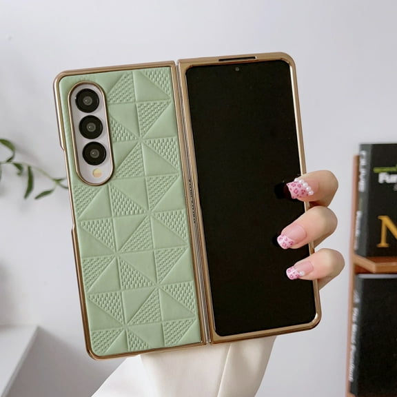 TECH CIRCLE for Samsung Galaxy Z Fold 3 Case, PU Leather Pattern Hard Phone Cover Ultra Thin Shockproof Protective Case for Samsung Galaxy Z Fold 3 5G 7.6 inch 2021,Lightgreen
