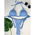 thumbnail image 3 of Traje de baño para mujer, 2 piezas, cuello halter, lazo lateral, color puro, traje de baño, traje de baño, bikini azul S, 3 of 6