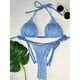 thumbnail image 3 of Traje de baño para mujer, 2 piezas, cuello halter, lazo lateral, color puro, traje de baño, traje de baño, bikini azul L, 3 of 6
