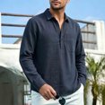 thumbnail image 6 of Bxsruta Men's Long Sleeve Half Button Shirt Collared Top with Chest Pocket Casual Daily Wear, 6 of 8