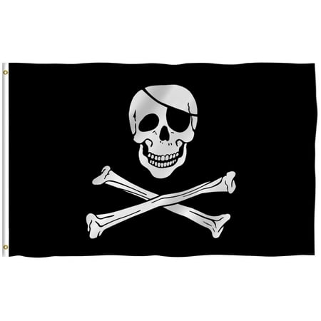 ANLEY [Fly Breeze] 3x5 Feet Jolly Roger Flag with Eyepatch - Vivid Color and UV Fade Resistant - Canvas Header and Brass Grommets - Pirate Banner Flags