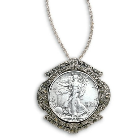 American Coin Treasures Walking Liberty Half Dollar Marcasite Coin Pin/Pendant