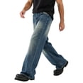 thumbnail image 3 of Nmnitkp Jean Men's Pants Retro Washed Baggy Wide Leg Jeans, Loose Straight Leg Denim Pants, Casual Streetwear Trousers with 5 Pockets for Daily Wear Blue,XL, 3 of 8