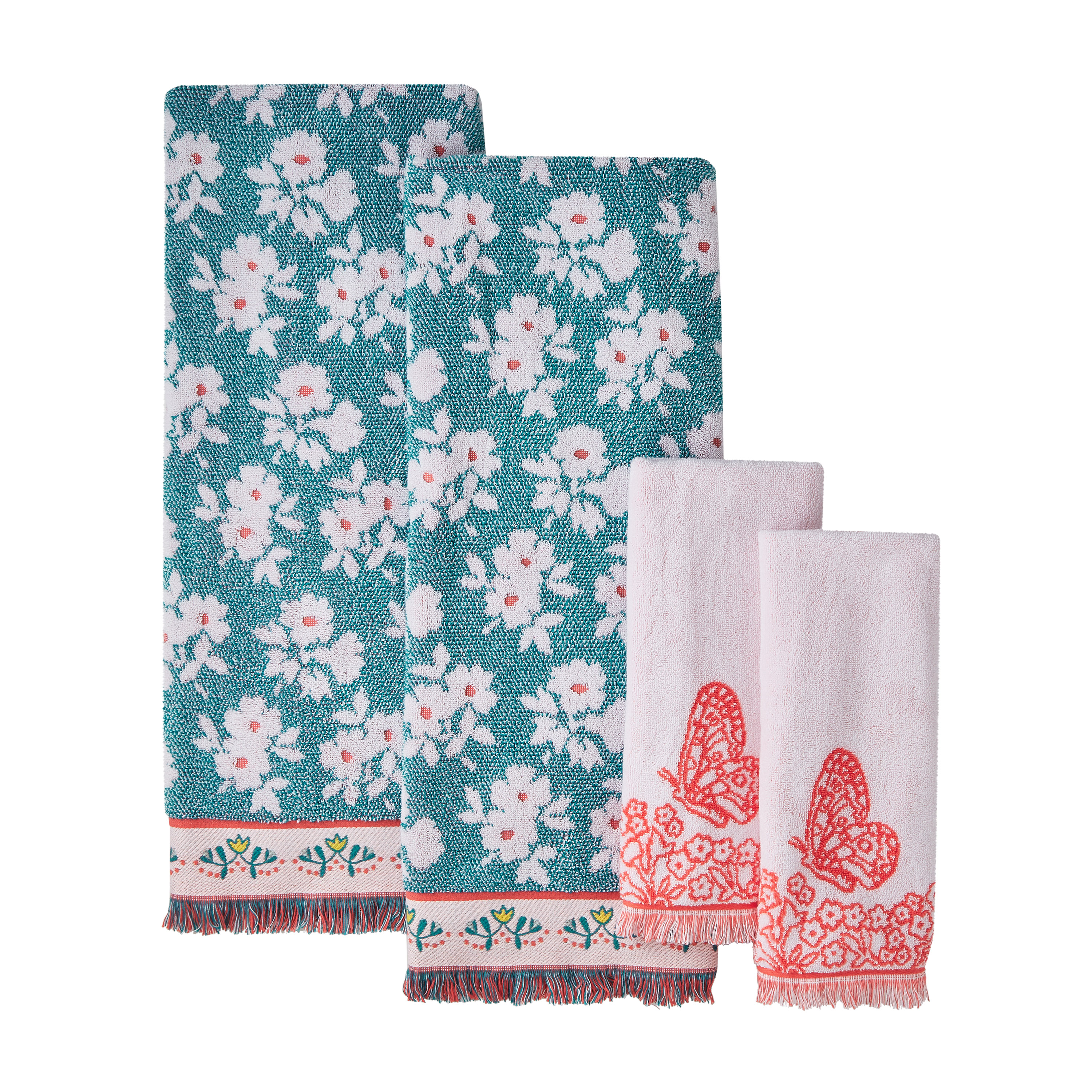 The Pioneer Woman 4 Piece Cotton Bath Towel Set, Teal Thunder Green - image 3 of 5