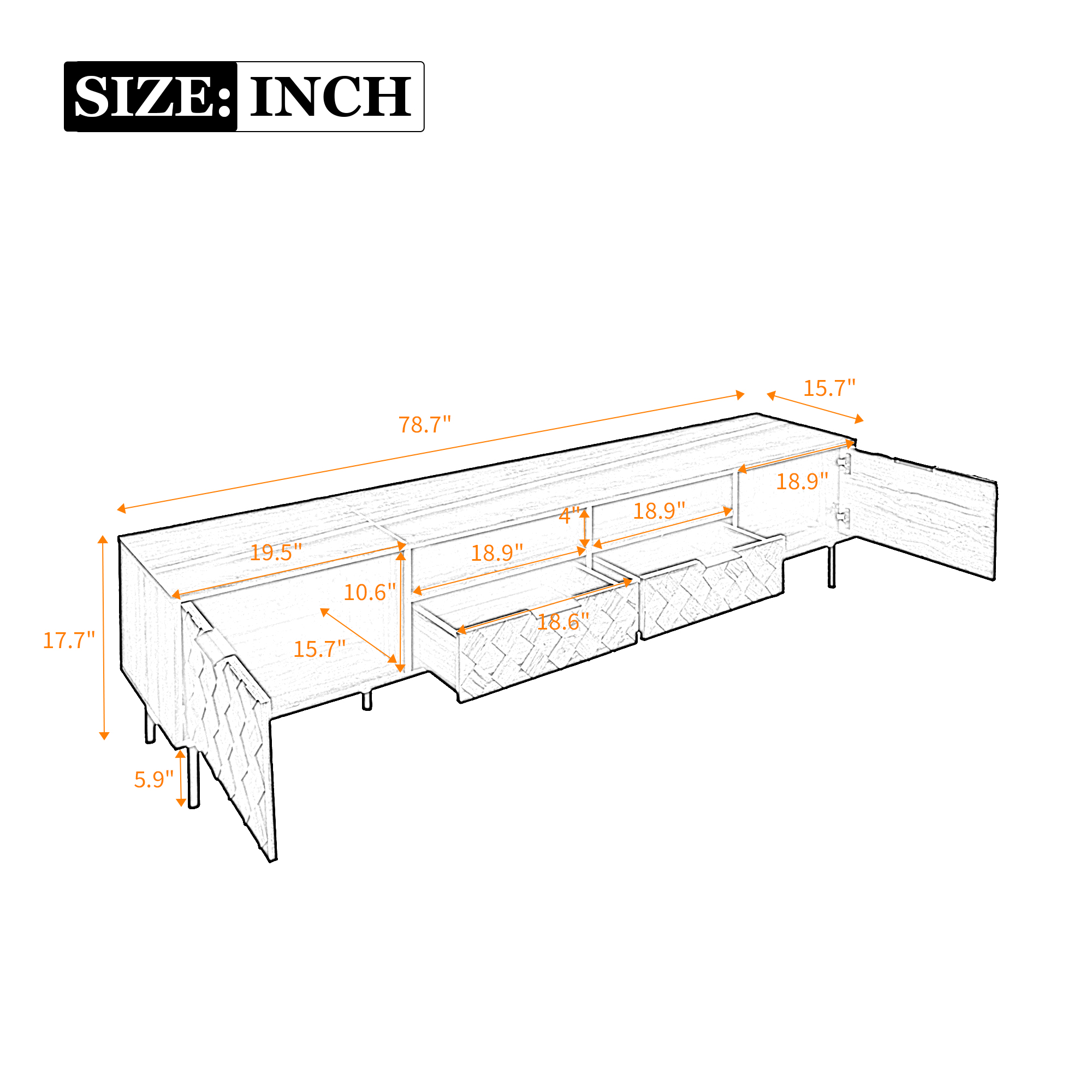 Aukfa 78.7" TV Stand with 3D Diamond Pattern for TVs up to 85", Mid-Century Modern Wood Media Console,,Dark Brown