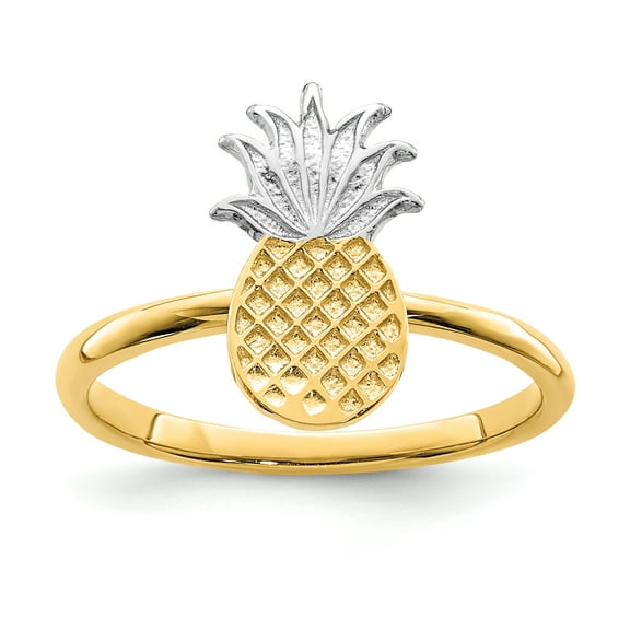 10K Yellow Gold & White Rhodium Plated Polished Pineapple Ring Size 7
