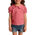 thumbnail image 2 of YunPes Kid Girls Peter Pan Collar Top Short Sleeve Solid Color Casual Basic Tee Shirt Blouse Puff Short Sleeve T-Shirt Birthday, 2 of 8