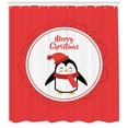 thumbnail image 3 of Ambesonne Christmas Shower Curtain, Happy Merry Penguin Round, 69"Wx84"L, Dark Coral and White, 3 of 3