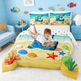 thumbnail image 3 of Manfei Cartoon Initial E Beach Seashell Starfish Full Size Comforter Sets for Kids Boys and Girls, Nautical Alphabet Print Bedding Sets, Stars Reversible 3 Pieces, 1 Comforter and 2 Pillowcases, 3 of 6