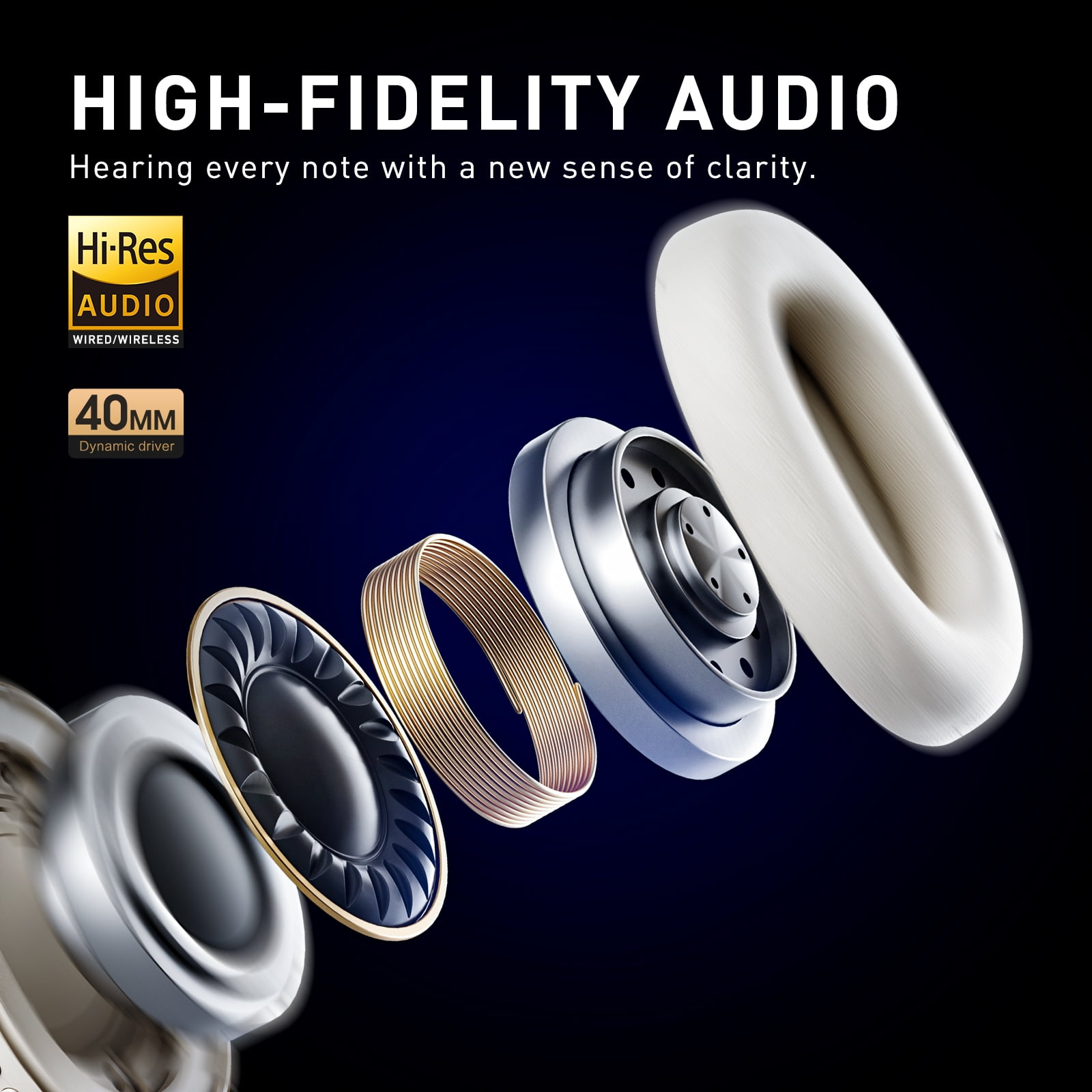 iKF-T3 Wireless Headphones Bluetooth 5.3 Active Noise Cancelling 125H Playtime Hi-Res Smart App Control 38ms Low Latency Foldable Lightweight Headset for PC Home Travel Office (Off White)