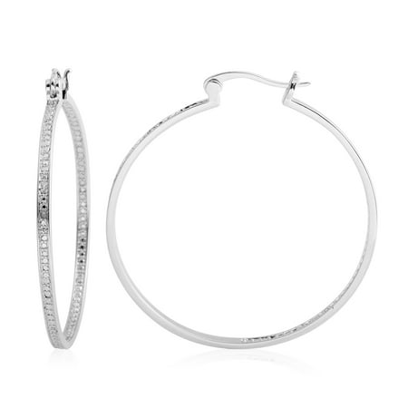 - Silvertone Round Diamond Inside Out Hoops, Hoop Earrings for Women Hypollergenic Jewelry Gift