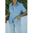 thumbnail image 1 of Women's Blue Turn-down Collar Short Sleeve Denim Shirt, 1 of 15