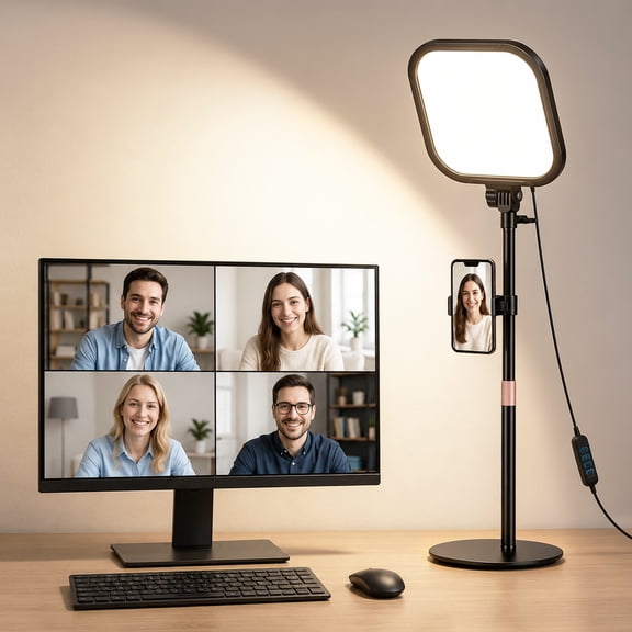 TIKBBRMG 10'' Desk Ring Light with Stand for Computer, Adjustable Selfie Light with Phone Holder for Video Recording, Conference Lighting for Webcam, Meetings, Live Stream, Home Office