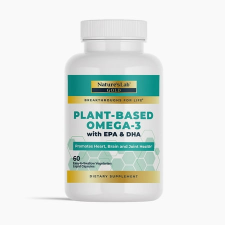Nature's Lab Gold Plant-Based Omega-3 - 60 Liquid Capsules (30 Day Supply) - Promotes Heart, Brain and Joint Health*
