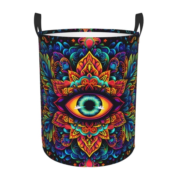 Fotbe Vibrant Psychedelic Eye Cesto de Ropa con Asas, Cesto Impermeable de Gran Capacidad, Bolsa de Lavado para Dormitorio, Cesto de Ropa con Ruedas y Asas-Small