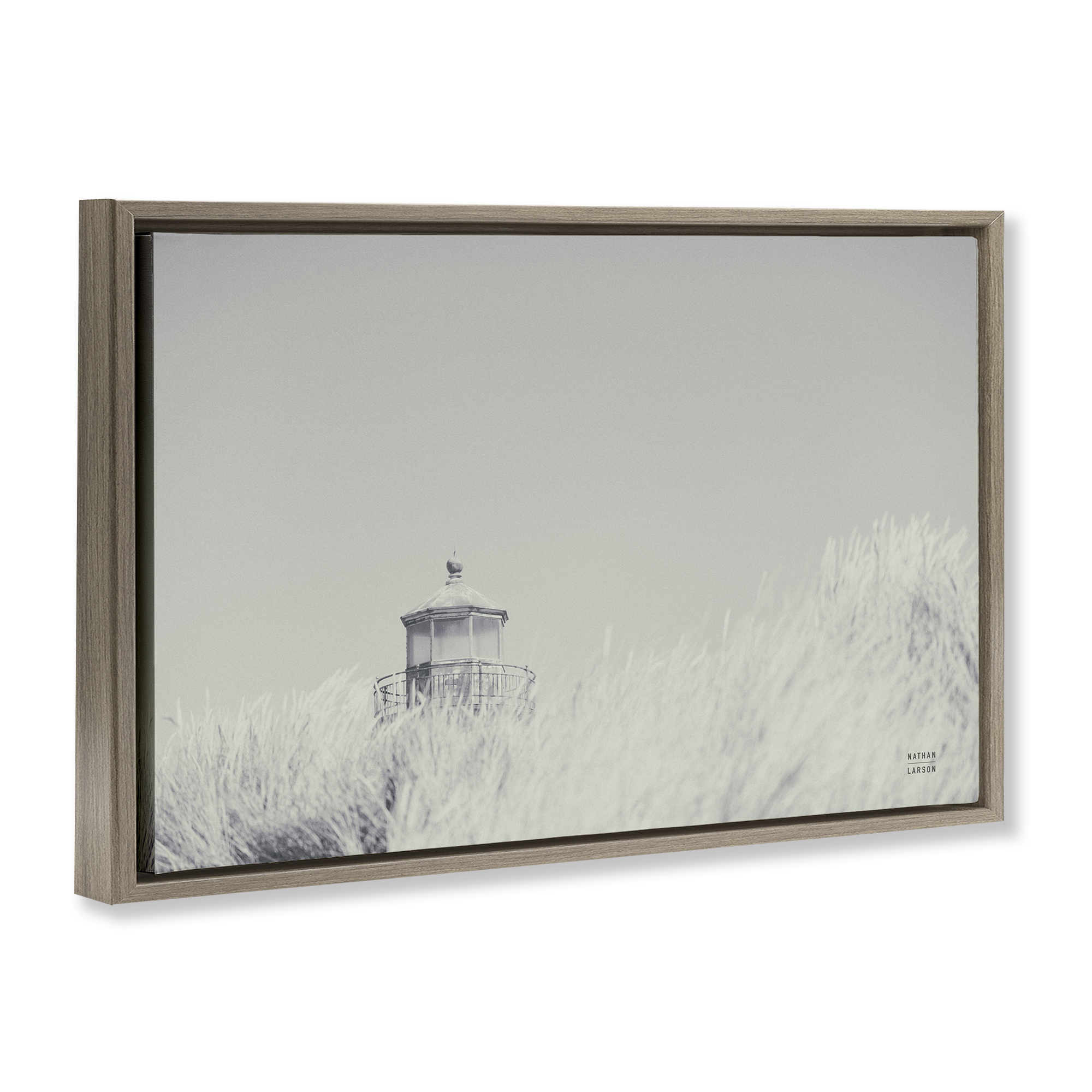 Stupell Industries Grey Lighthouse View Landscape Photography Brown Floater Framed Canvas Art Print Wall Art, 31 x 21