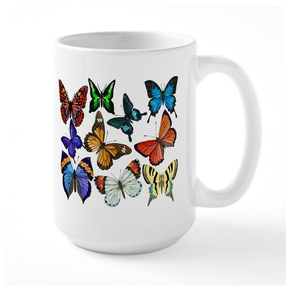 CafePress - Butterflies Large Mug - 15 oz Ceramic Large White Nolvety Mug