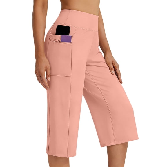 CHEEREAM Capri Pants for Womens High Waist Straight Leg Pockets Yoga Trouser Loose Casual Summer Workout Bottoms