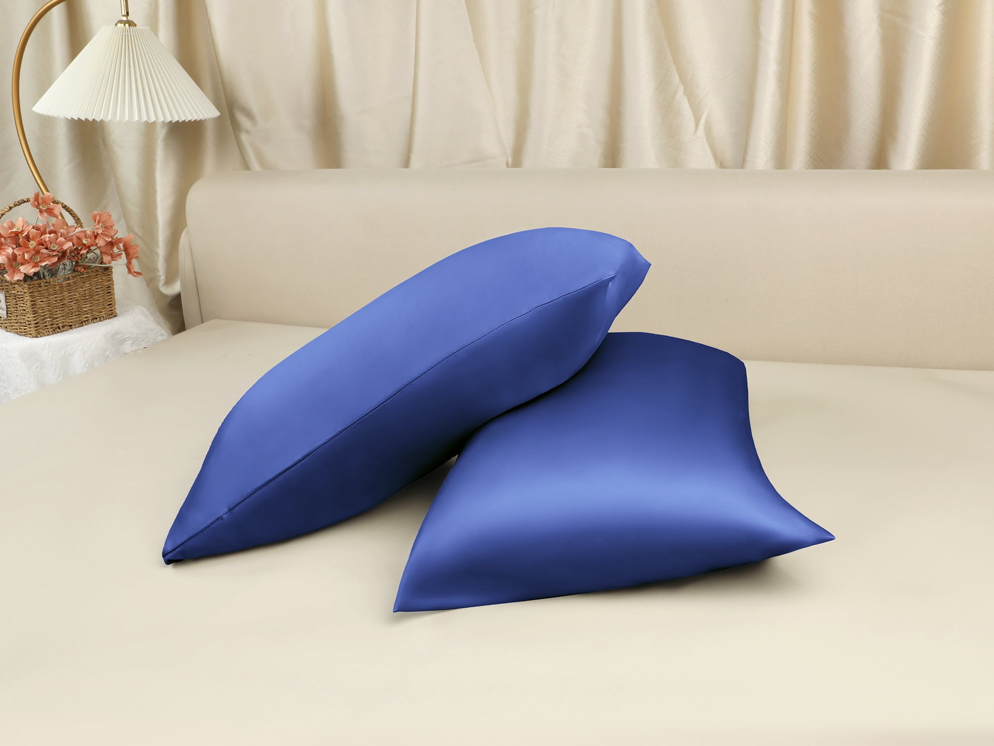 Unique Bargains Satin Pillow Case Cooling Pillowcases with Envelope Closure Standard Navy