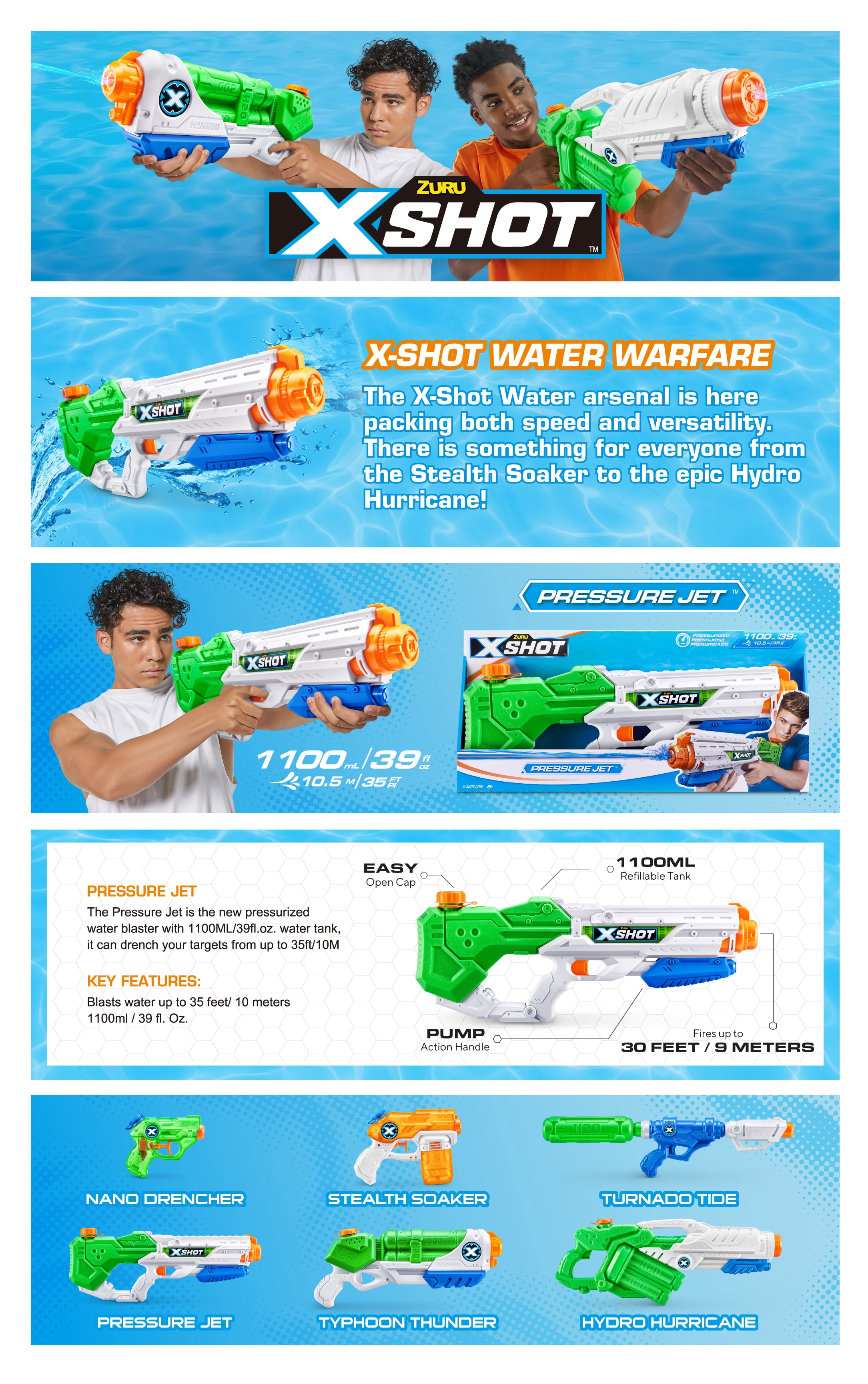 XSHOT Water Warfare Pressure Jet Water Blaster by ZURU, For Ages 5+