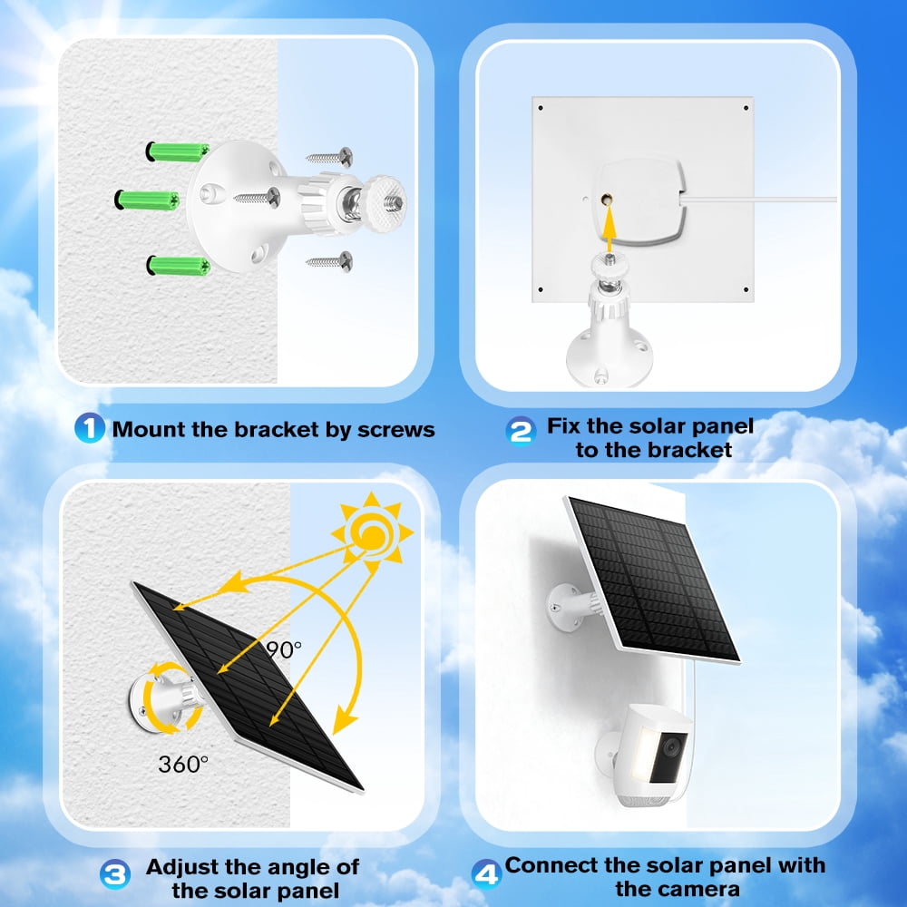 Outdoor 5.7V Solar Panel Charger Monocrystalline PET Micro USB Type C DC Kit with Bracket and Installation Screws