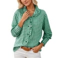 thumbnail image 2 of HOWPAY Plaid Shirts for Women Long Sleeve Button down Classic Collared Casual Shackets Loose Fit Business Stretch Oversized Fall Clothes Green L, 2 of 5