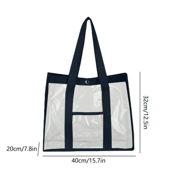 Rkxzt Plastics Storage Bagss,Stadium Approved Clear Tote Bag 15.8x12.6x7.9 Inches Transparent PVC Purse with Pockets for Work Beach Events,Other|Pvc,Black