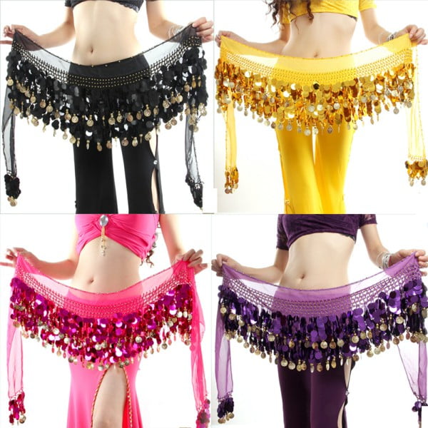 Velvet Gold coins Belly Dance Costume Waist Chain Hip Scarf Wrap Belt Skirt 