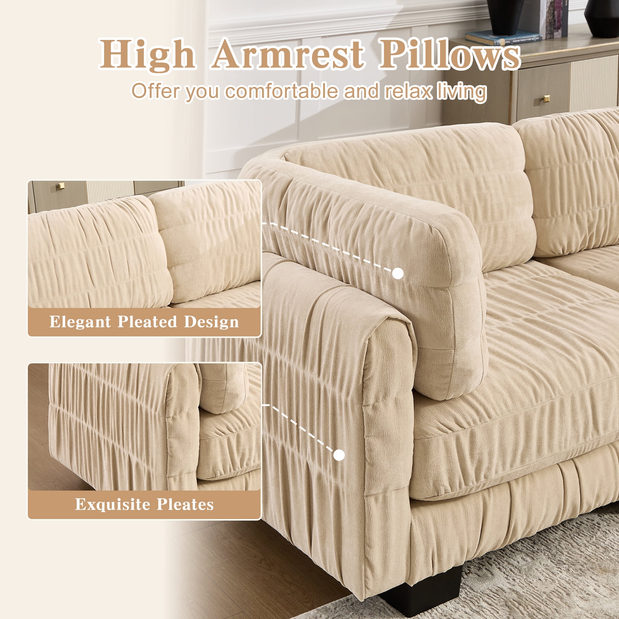 78.7" Ruched Chenille Loveseat with L Shape Thickened Back Cushions,Easy Assembly