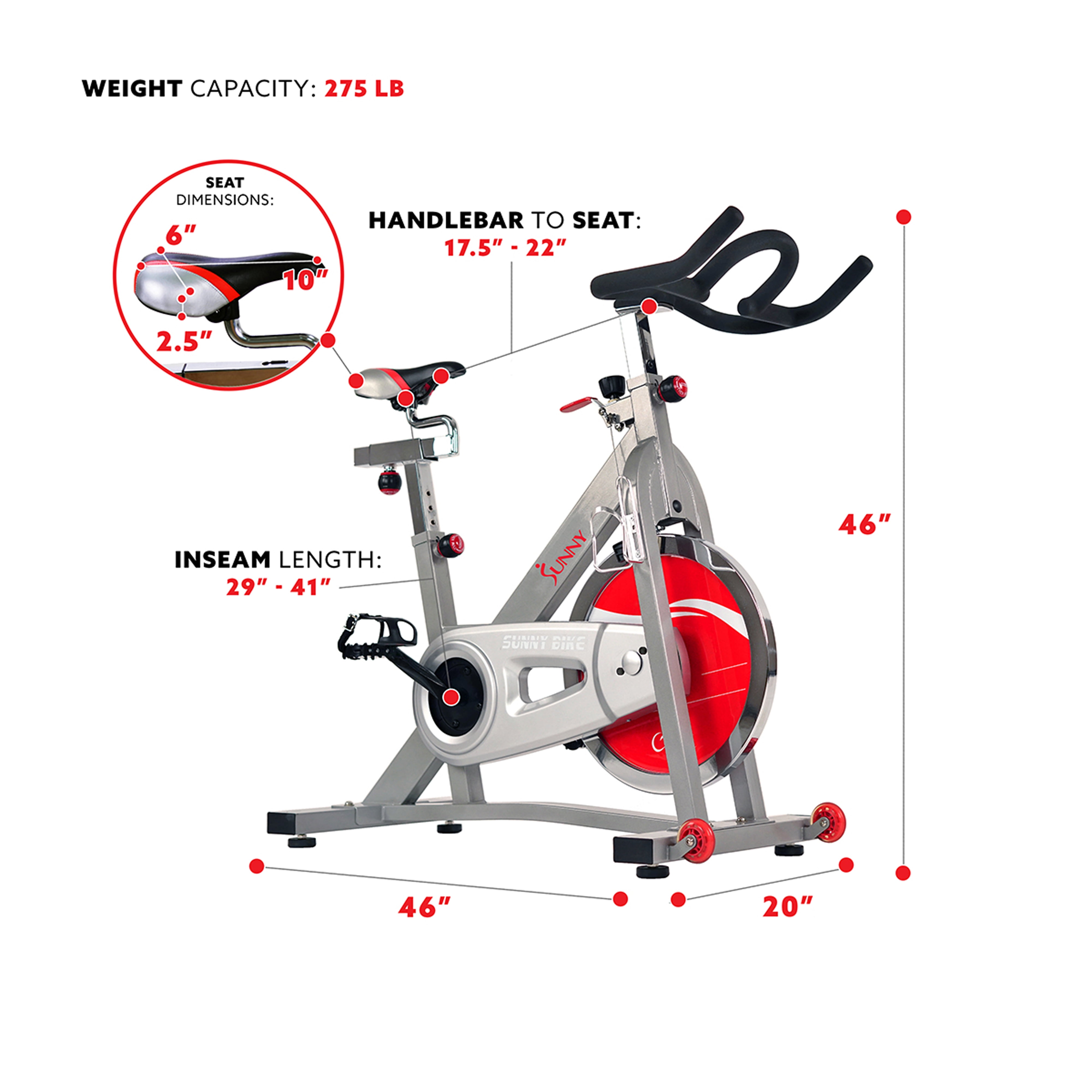 Sunny Health & Fitness Stationary Belt Drive Pro Indoor Cycling Exercise Bike w/ 40lb Flywheel for Home Cardio, SF-B901B