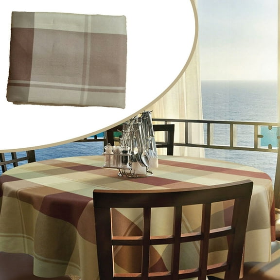 Checkered Tablecloth Cozival Round Checkered Tablecloth 178Cm, Thanksgiving Fall Polyester Table Cover, Wrinkle-Resistant Stain-Resistant Washable, Rustic Farmhouse Table Cover, Brown