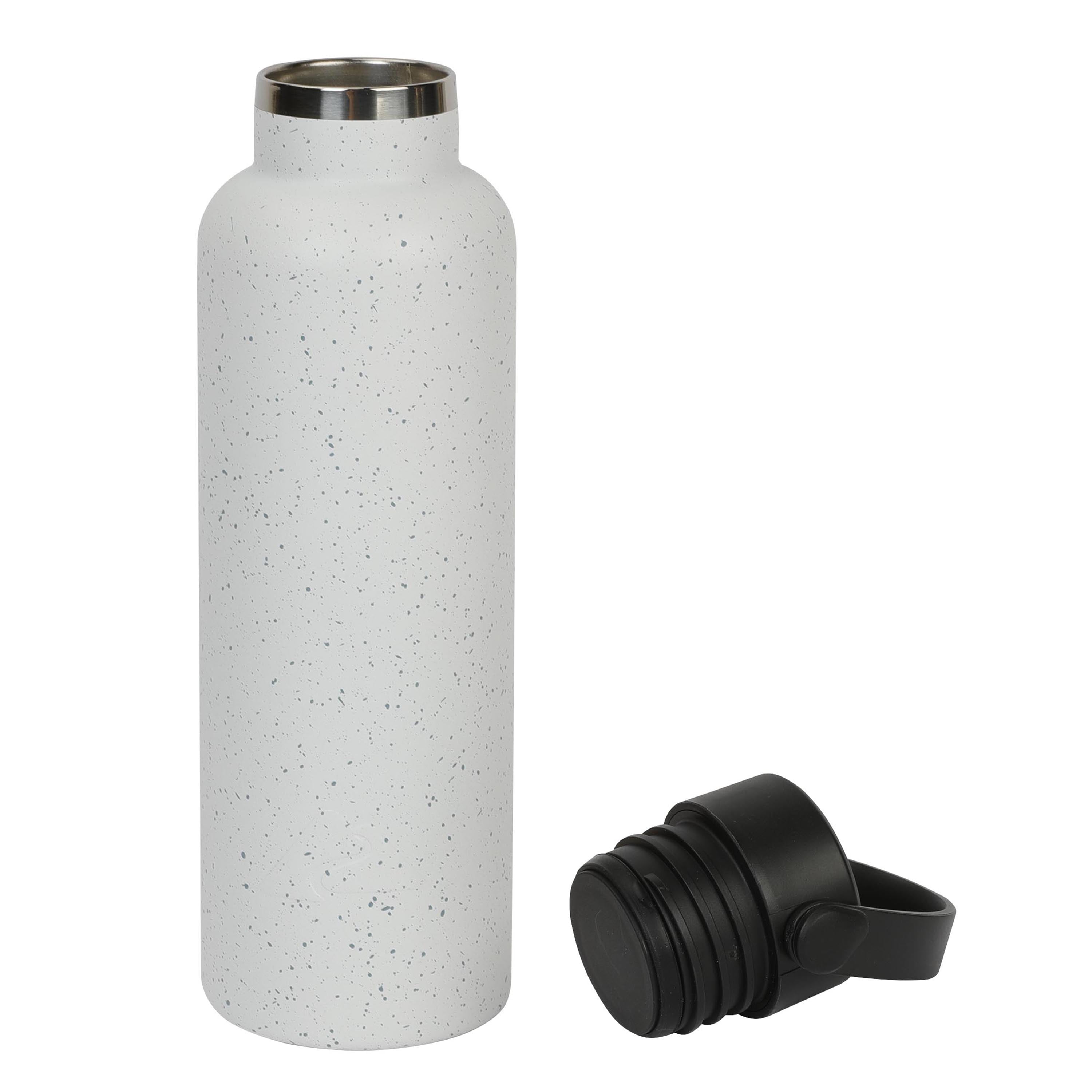Ozark Trail 24 oz Stainless Steel Water Bottle, White Speckled Design, Loop Carry Handle