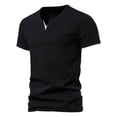 thumbnail image 2 of SWSMCLT Men's Comfy Shirt Fashion Blouse Cotton Pull On Casual Notch Neck Short Sleeve Tee Fall Spring Regular Fit Black Medium, 2 of 5