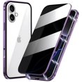 thumbnail image 1 of KOMI Magnetic Privacy Case for iPhone 16 Plus, Anti peep Magnetic Adsorption Double Side Tempered Glass Full Body Case Privacy Screen Protector Metal Titanium Frame Clear Back Phone Case Cover Purple, 1 of 4