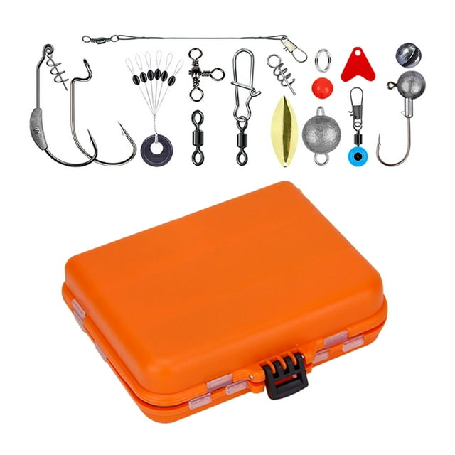 213pcs Fishing Accessories ,Including Hooks, Bass Casting Sinker Weights, Fishing Swivels Snaps,Sinker Slides,Fishing Set with Box Orange