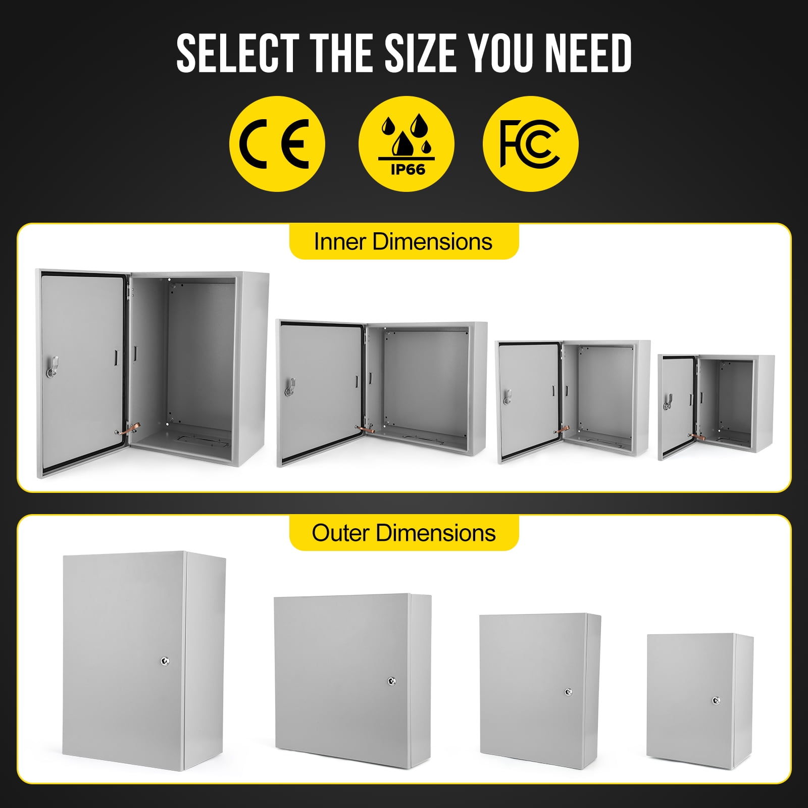 Junction Box, Steel Electrical Box, NEMA 4X Electrical Enclosure Box IP66 Waterproof & Dustproof, Universal Electrical Project Box with Lock & Mounting Plate