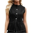 thumbnail image 6 of Uaswgudfs Women's Denim Tank Vest - Crew Neck Sleeveless Button Down Jean Waistcoat for Casual Summer Tops, 6 of 9