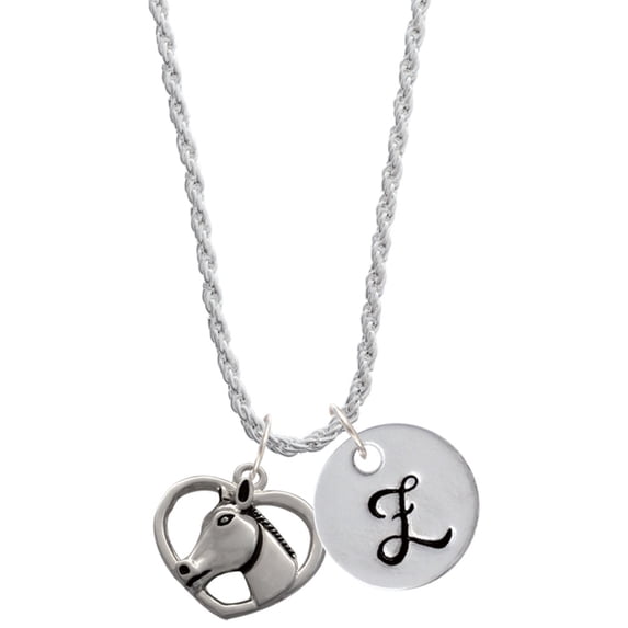 Delight Jewelry Silvertone Heart with Horse Head Silvertone Script Initial Disc - Z - Charm Necklace, 20"+3"