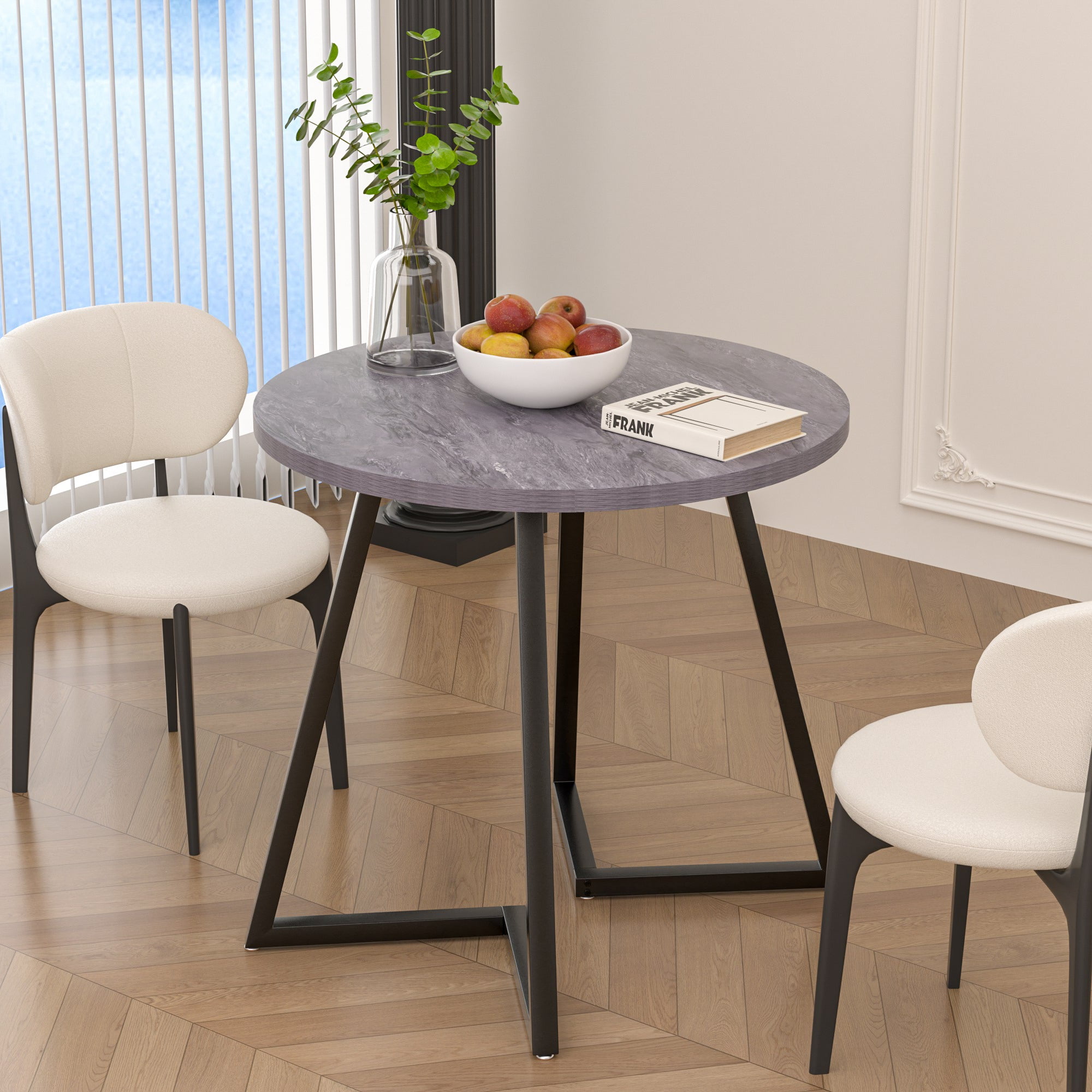 VECELO 35.4" Round Dining Table, Small Kitchen Table with Sturdy Metal Base, Dining Room Table for 2 to 4 Person, Gray