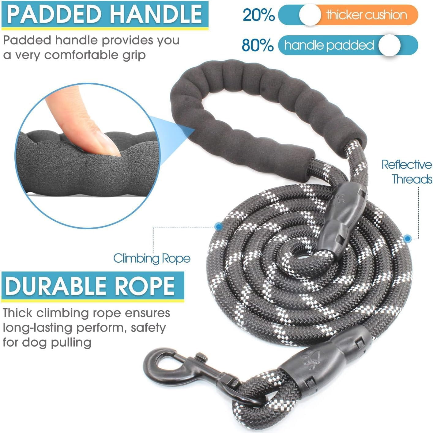 3 Dog Leash No Tangle, Heavy Duty Multiple Dog Lead Shock Absorbing Bungee with Padded Handle Removable Pet Traction Walking Rope for Medium Large Dogs (25-180 Lbs)