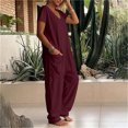 thumbnail image 5 of Tqcoqu Women's Solid V Neck Short Sleeve Jumpsuit, Loose Harem Baggy Long Pants One Piece Jumpsuit with Side Pockets, 5 of 6